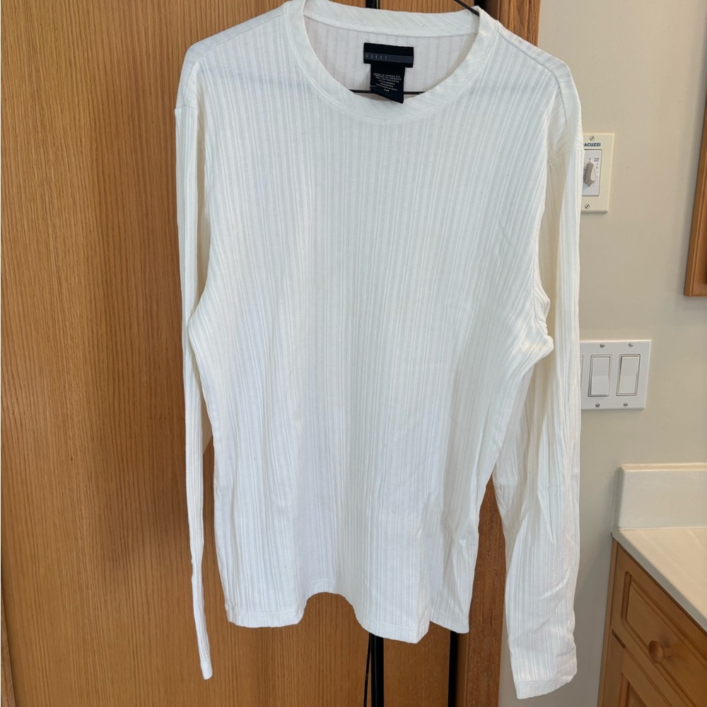 Guess Cream Ribbed Long Sleeve Shirt - NEW - Small